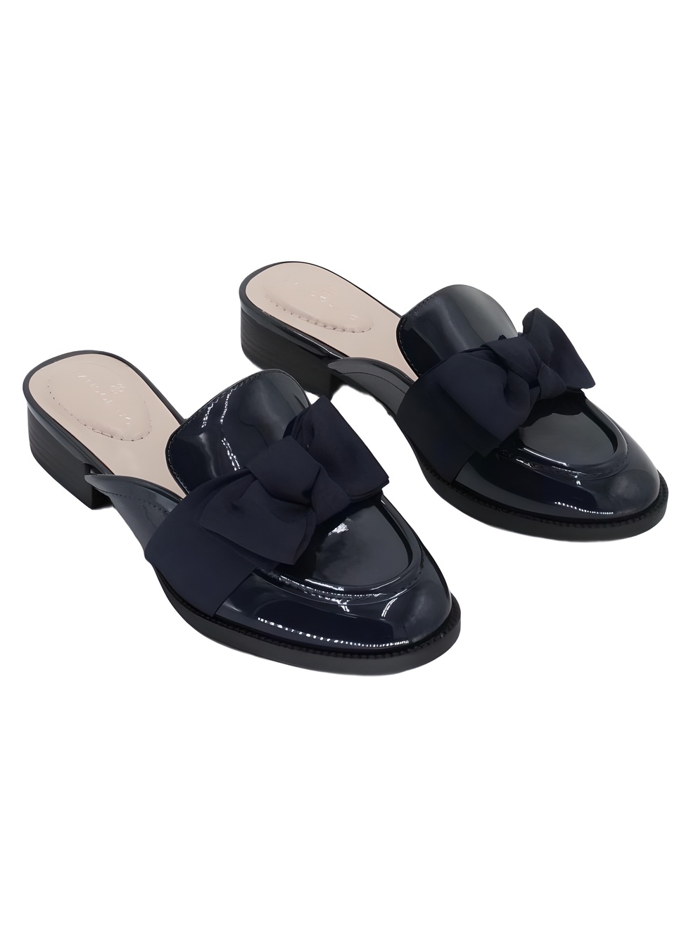 Bandolino Leilani Bow Luxe Navy Patent Loafer Mules Size 6M